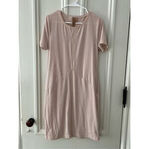 Indyeva cream and rust brown striped short sleeve dress S